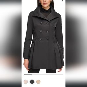 [PRICE FIRM] NWT Calvin Klein Black Double-Breasted Fit-and-Flare Trench Coat XS